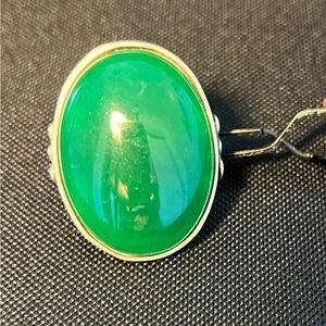 Oval Green Quartz Silver Ring
